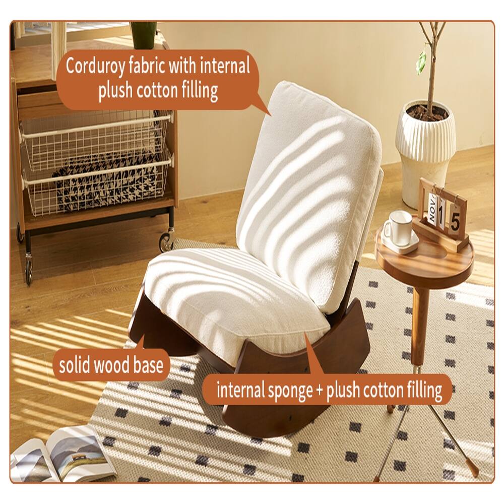 Corduroy fabric with internal plush cotton filling  
solid wood base  
internal sponge + plush cotton filling