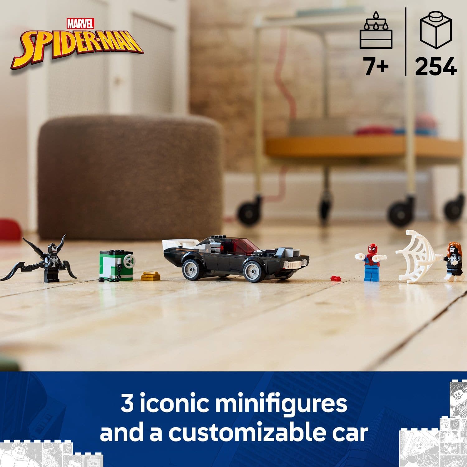 "3 Iconic Minifigures and a Customizable Car"