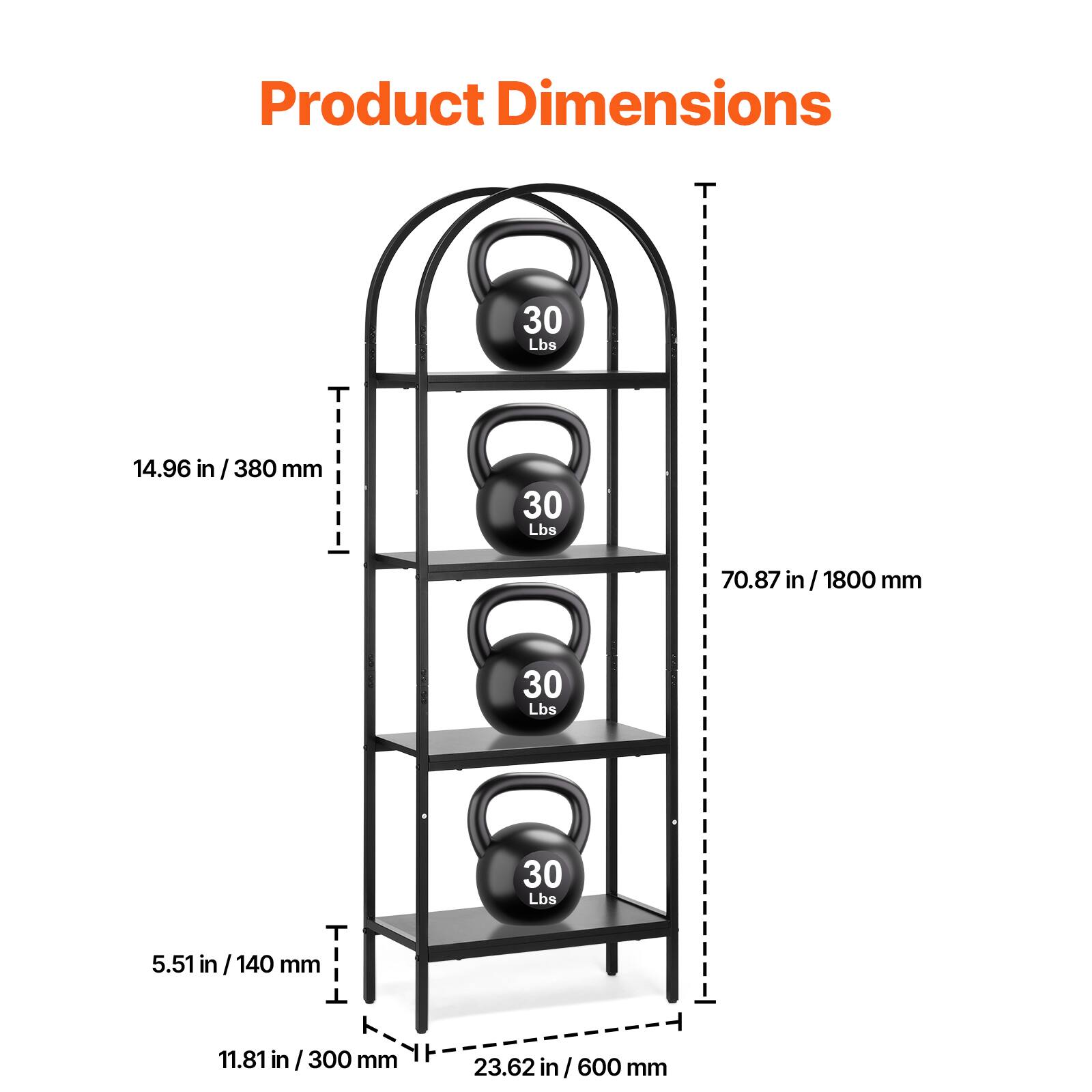 Product Dimensions

- 70.87 in / 1800 mm
- 14.96 in / 380 mm
- 5.51 in / 140 mm
- 11.81 in / 300 mm
- 23.62 in / 600 mm
