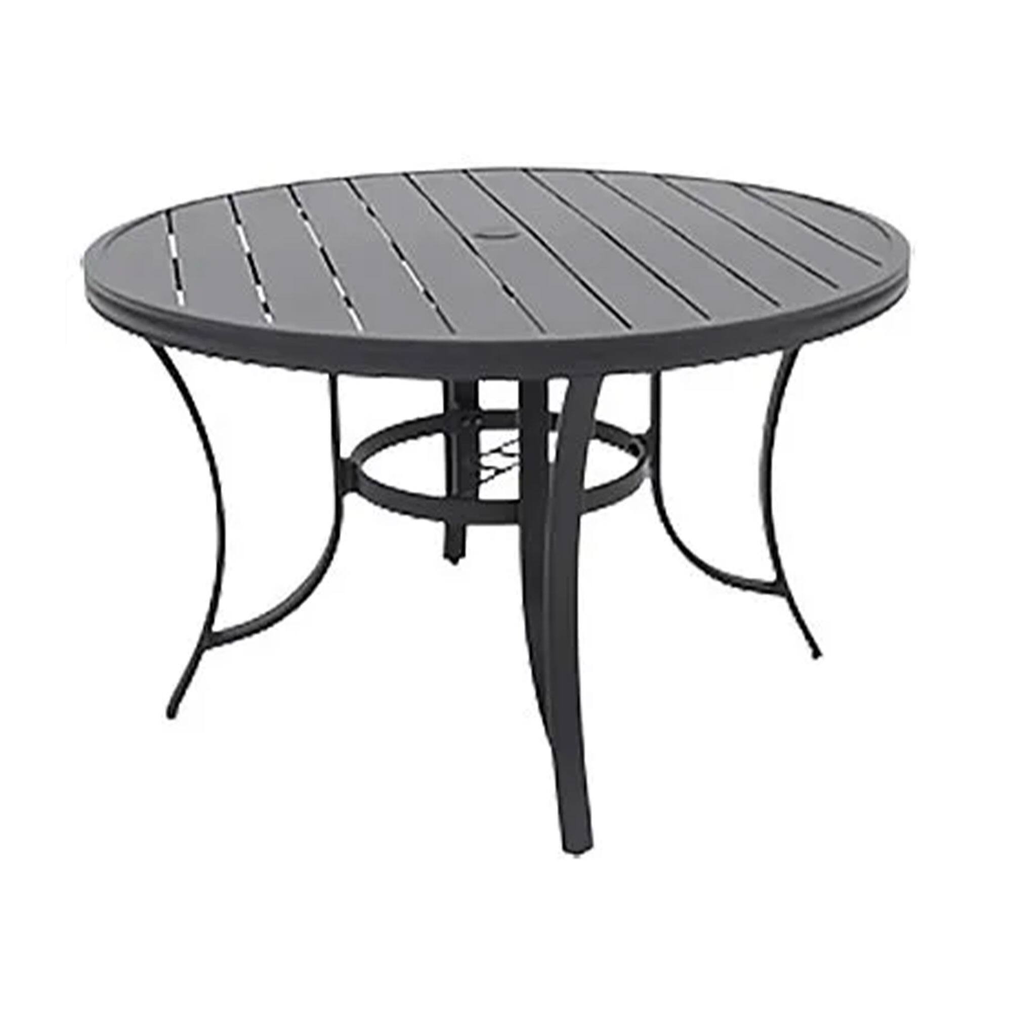 Front. Four Seasons Courtyard - Four Seasons Courtyard Palermo Slat Top Dining Table with Umbrella Hole, Gray - Gray.