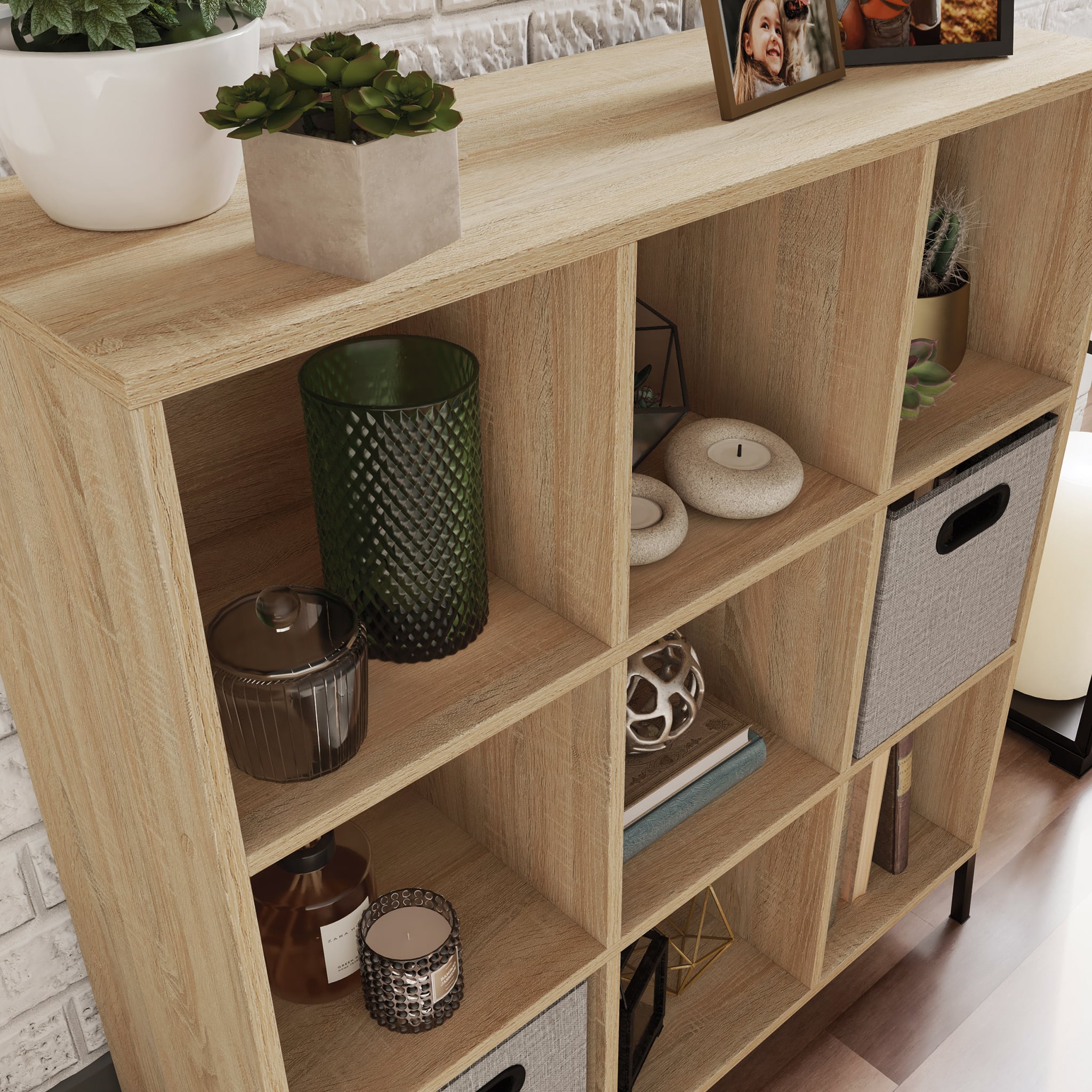 Angle. Sauder - North Avenue Organize 3 Shelf-9 Cubby Bookshelf - Charter Oak Finish.