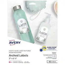 Avery - Print-to-the-Edge Laser Arched Labels, 3" x 2 1/4", 90 Labels/Pack - Textured White