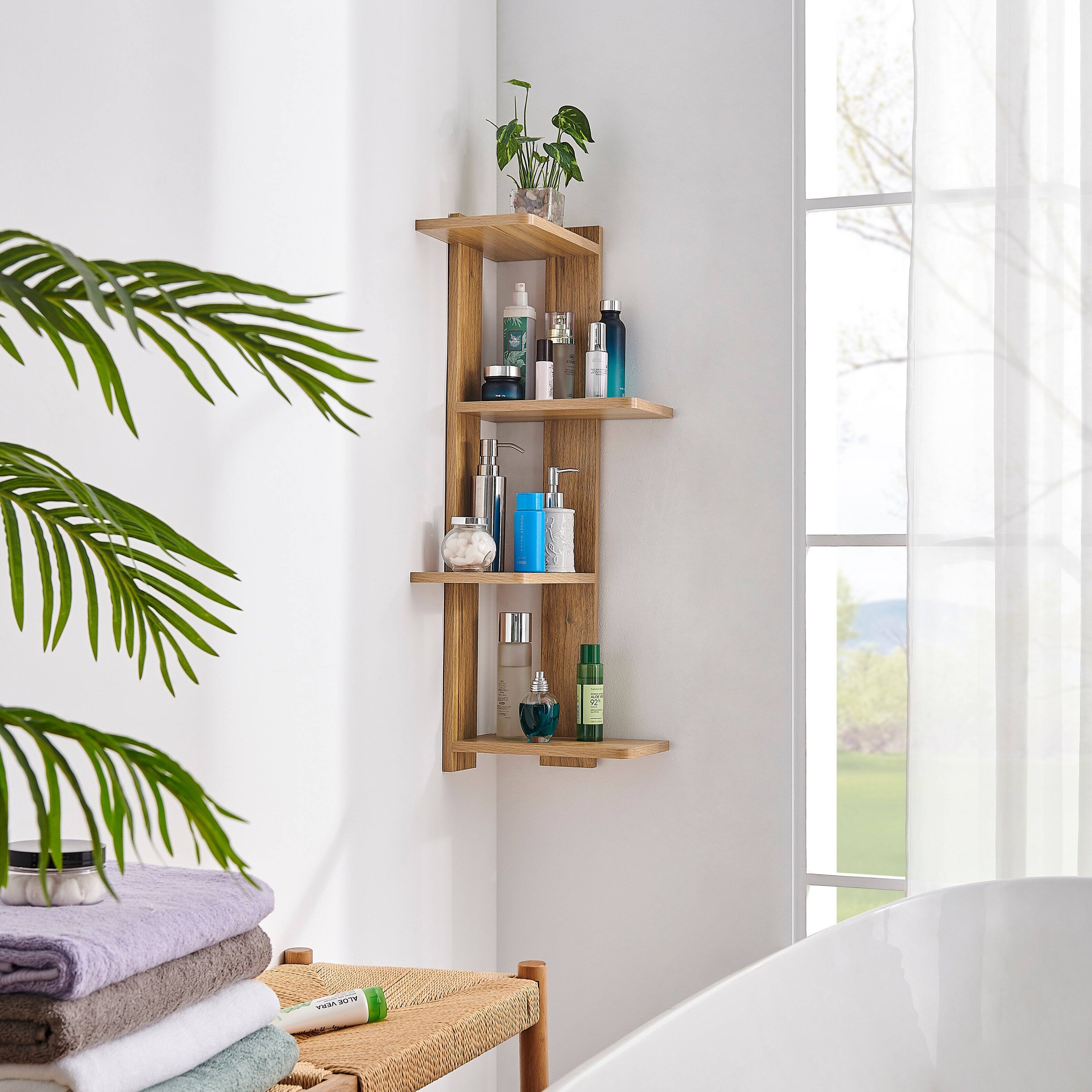 Alt View 1. Danya B - Alvar Corner 4-Tier Floating Ledge Column Wall Shelf - Chestnut - Chestnut.