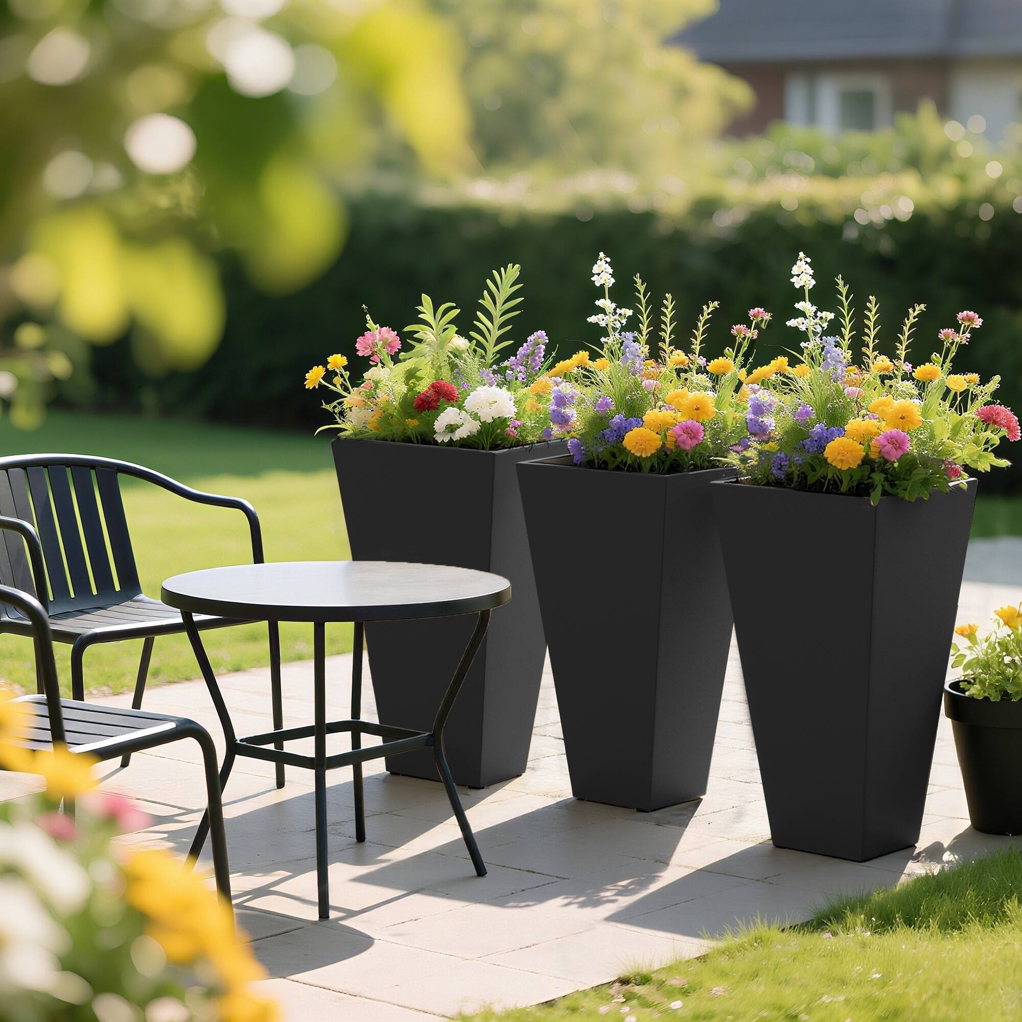 Alt View 7. Outsunny - Tall Planters for Outdoor Plants Set of 3, 28 In Taper Planters with Drainage Holes, Indoor Grande Plant Pots - Black.