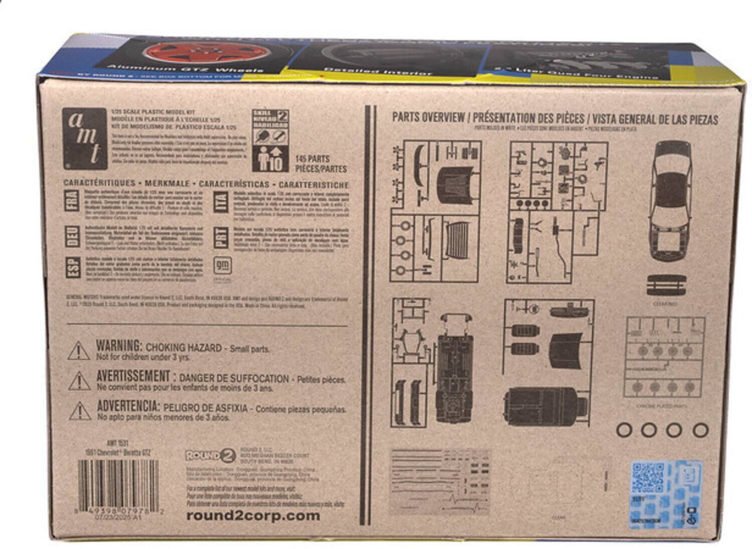 Aluminum Otto Wheels Betalied  
1:25 Scale Plastic Model Kit  
Skill Level 2  

145 Parts  
10 Pieces  

Characteristics / Merkmale / Características / Caratteristiche / Características / Características  

Parts Overview / Présentation des Pièces / Vista General de las Piezas  

Warning: Choking Hazard - Small parts. Not for children under 3 yrs.  
Avertissement: Danger de suffocation - Petites pièces. Ne convient pas pour les enfants de moins de 3 ans.  
Advertencia: Peligro de asfixia - Contiene piezas pequeñas. No apto para niños menores de 3 años.  

Round 2 Corp.  
round2corp.com  

4959807978 07/23/2025