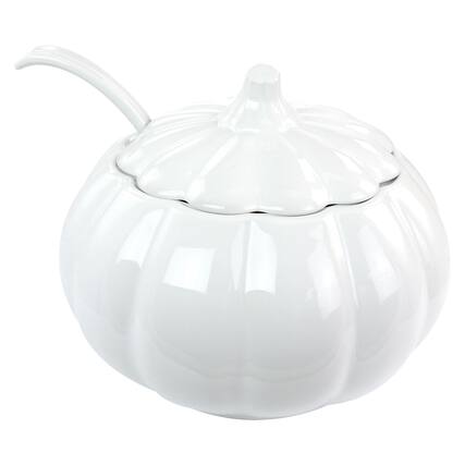Front. Martha Stewart - Martha Stewart 8.2qt 3-Piece Fine Ceramic Tureen Set in White - White.