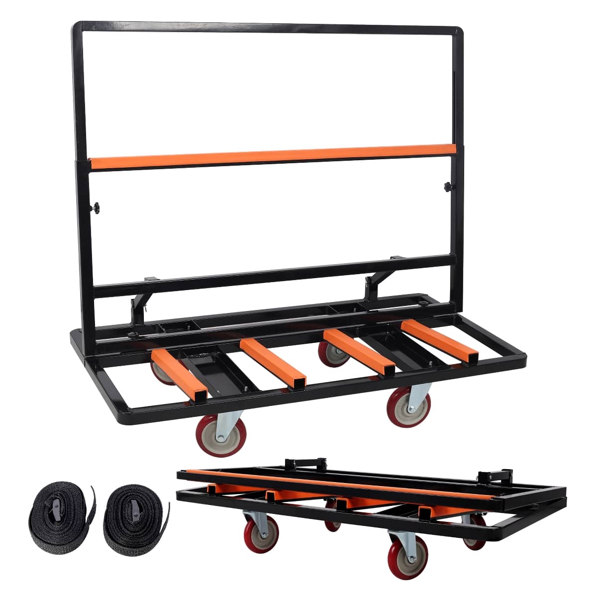 Ropilly - Folding Drywall Cart, 2200 lb Utility Dolly with Swivel Casters, Steel Panel Moving Cart - Black