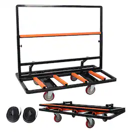 Ropilly - Folding Drywall Cart, 2200 lb Utility Dolly with Swivel Casters, Steel Panel Moving Cart - Black