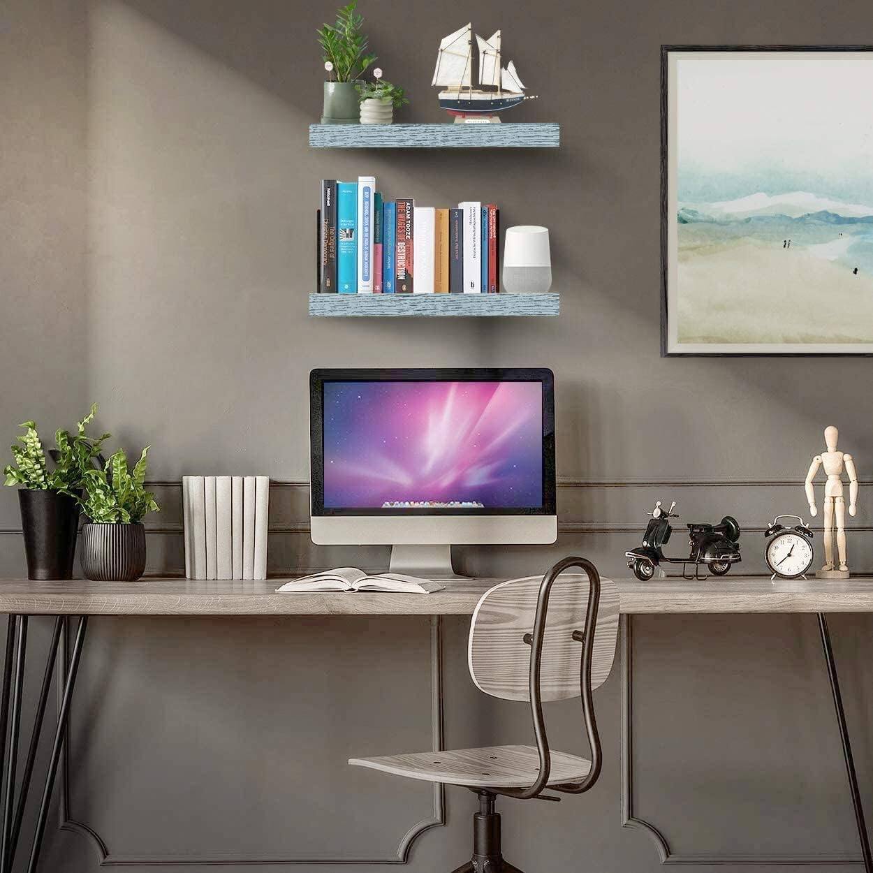 Alt View 3. Sorbus - 2 Pack (16"x5") Sorbus Floating Wall Shelves for Bedroom, Decor, Kitchen, Living Room - for Trophies, Frames, Bookshelf - Rustic Grey.