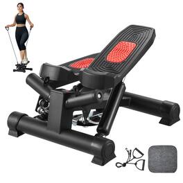 VEVOR - Stair Stepper, Mini Stepper for Exercise at Home, Hydraulic Fitness Twist Stepper with Resistance Bands - Red,Black