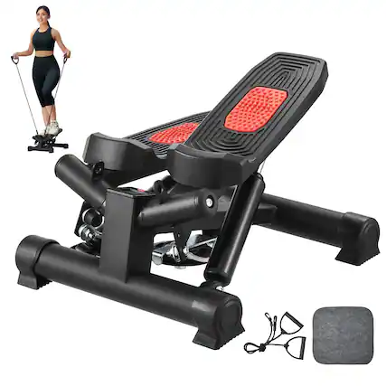 Front. VEVOR - Stair Stepper, Mini Stepper for Exercise at Home, Hydraulic Fitness Twist Stepper with Resistance Bands - Red,Black.