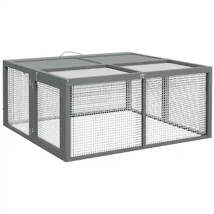 Front. Pawhut - Folding Rabbit Hutch - Grey.