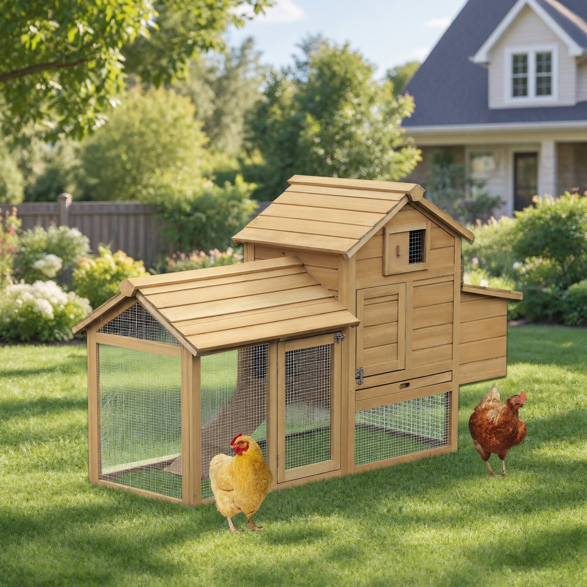 Left. RYHNUYNE - 59 in Wooden Chicken Coop, Fir Wood Hen House, Nesting Box, Removable Tray, Outdoor Backyard.