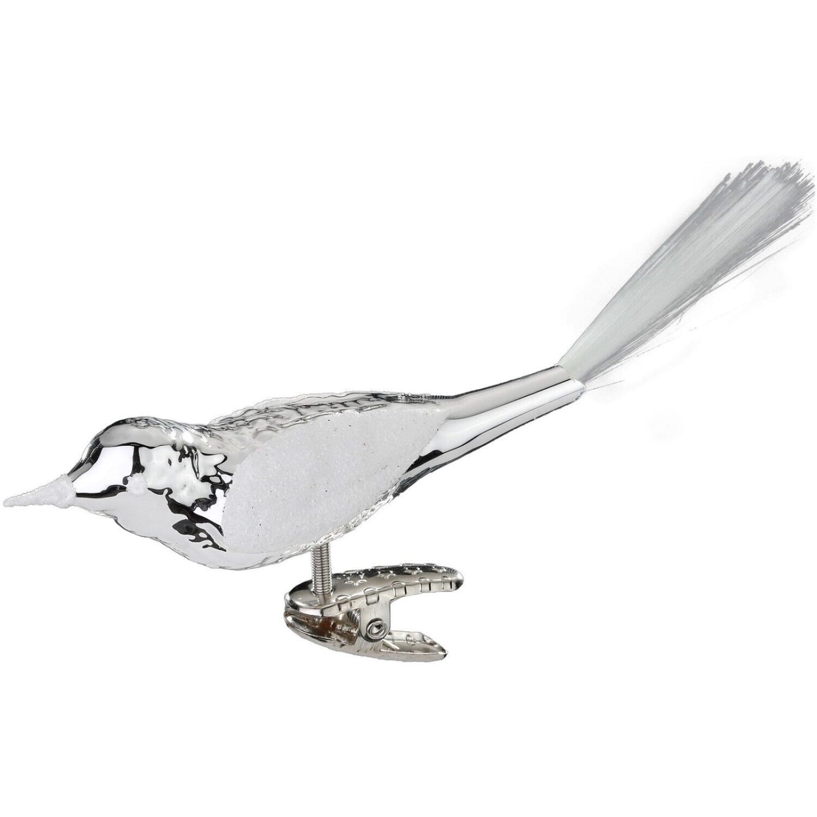 Inge Glas - Bird German Glass Christmas Ornament FREE BOX 2.4 inches - Silver