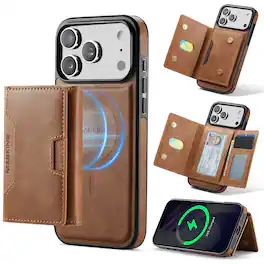 Dteck - 2-in-1 Magnetic Wallet Case for Apple iPhone 17 Pro Max,Removable RFID PU Leather Card Holder,Shockproof Mag Safe Cover - Brown