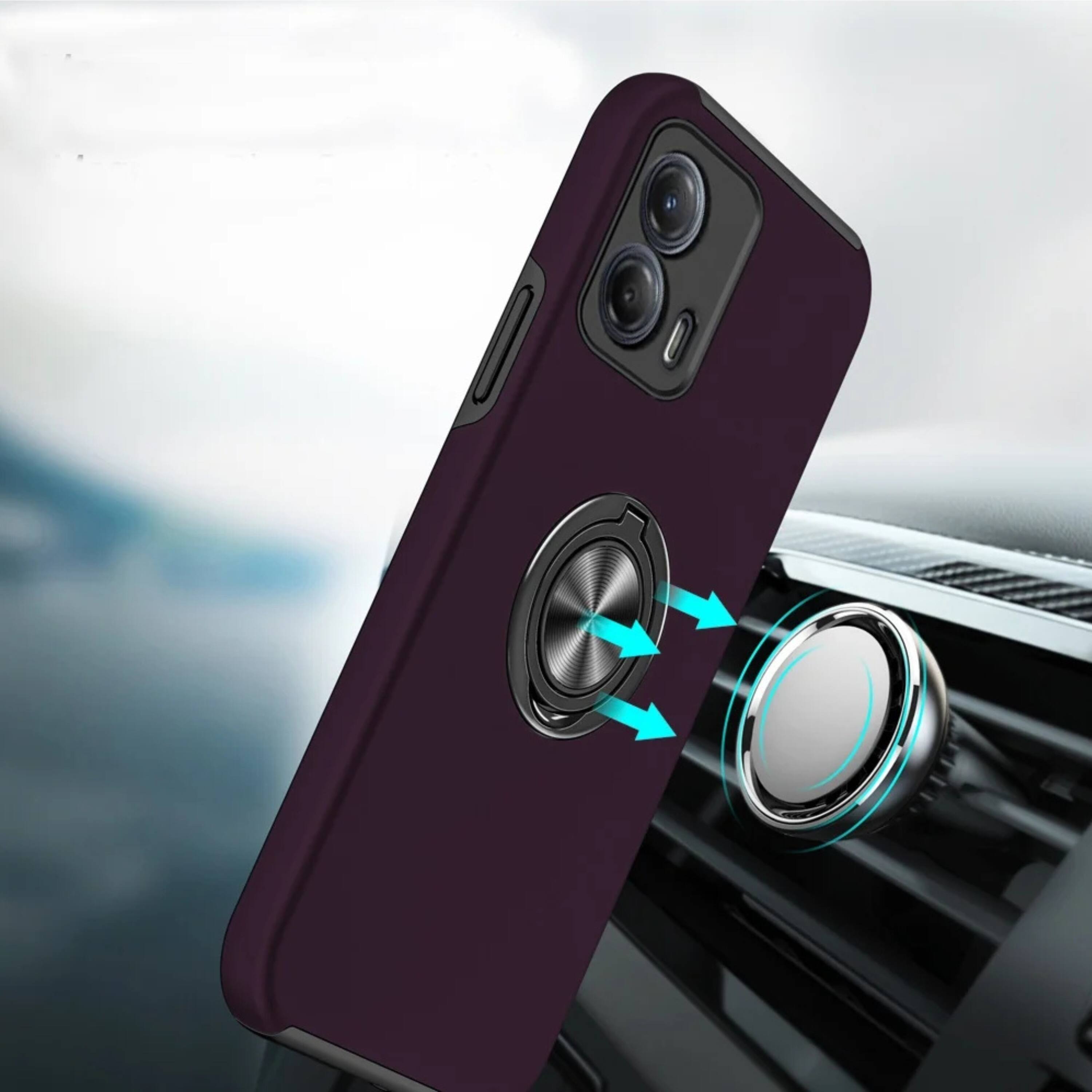 Angle. Kitcheniva - Rubber Dual Layer Case For Moto G Power 5G 2024 With Magnetic Ring Stand And Tempered Glass Purple - Purple.