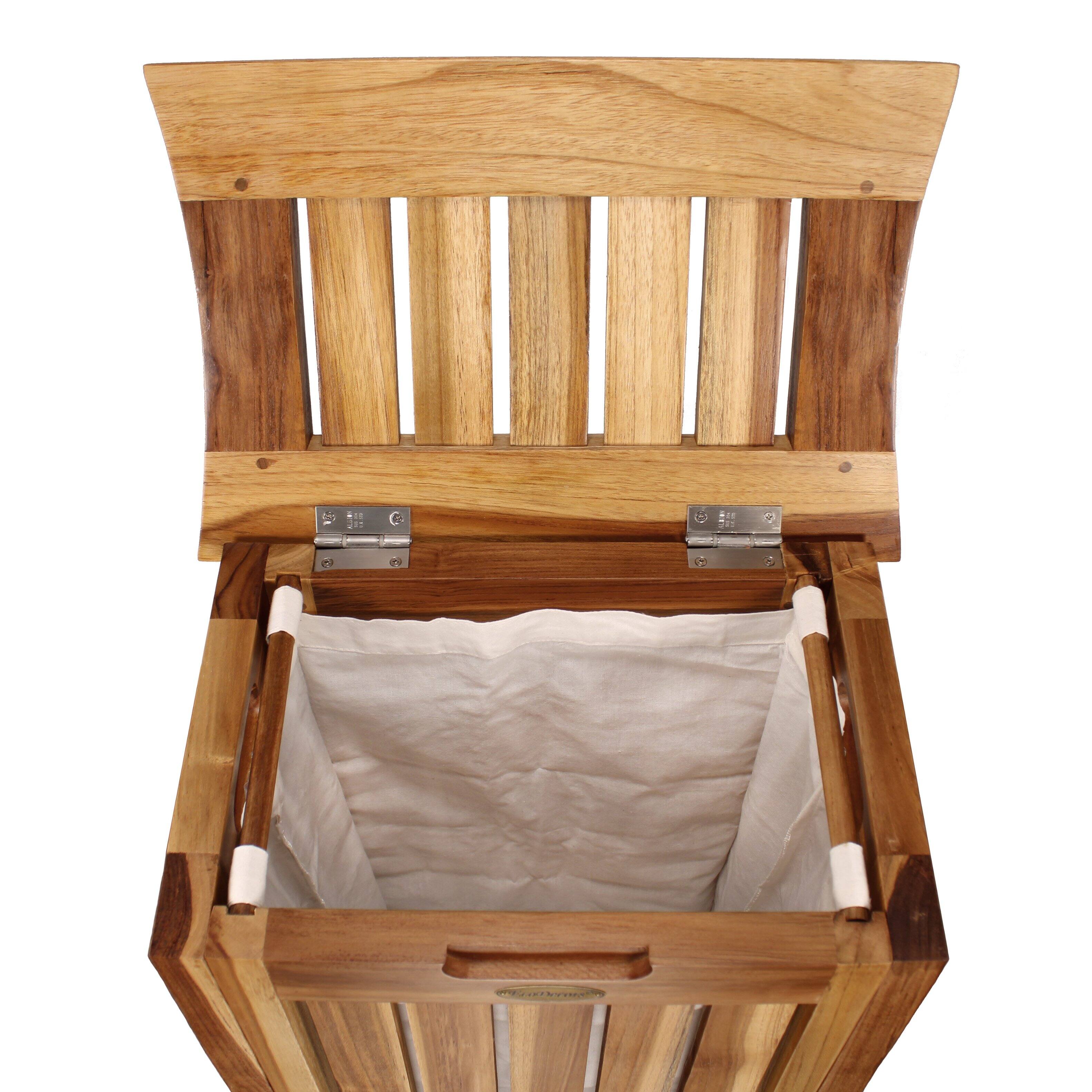 Alt View 1. EcoDecors - EcoDecors® Eleganto® 24"Teak Wood Compact Double Laundry Storage Hamper with Removable Bags in EarthyTeak Finish - EarthyTeak.