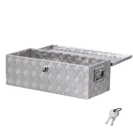 Front. VEVOR - Heavy Duty Aluminum Truck Bed Tool Box, Stripes Plated Tool Box with Side Handle and Lock Keys, 30"x13"x9.6" - Silver.