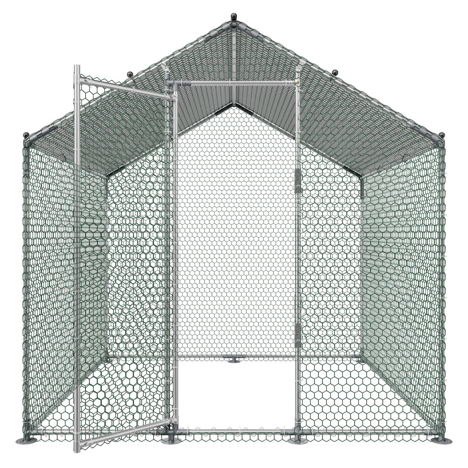 Alt View 5. VEVOR - Large Metal Chicken Coop 6.6x6.6x6.6 ft Walk-in Chicken Run House, Spire Roof Hen House Enclosure with Cover - Silver.