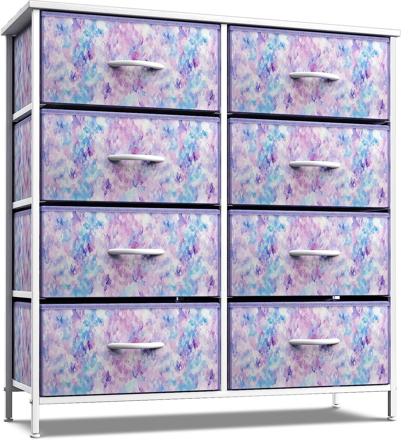 Sorbus - 8 Drawers Dresser- Storage Unit with Steel Frame, Wood Top, Fabric Bins - for Bedroom, Closet, Office, and more - Purple Tie-Dye