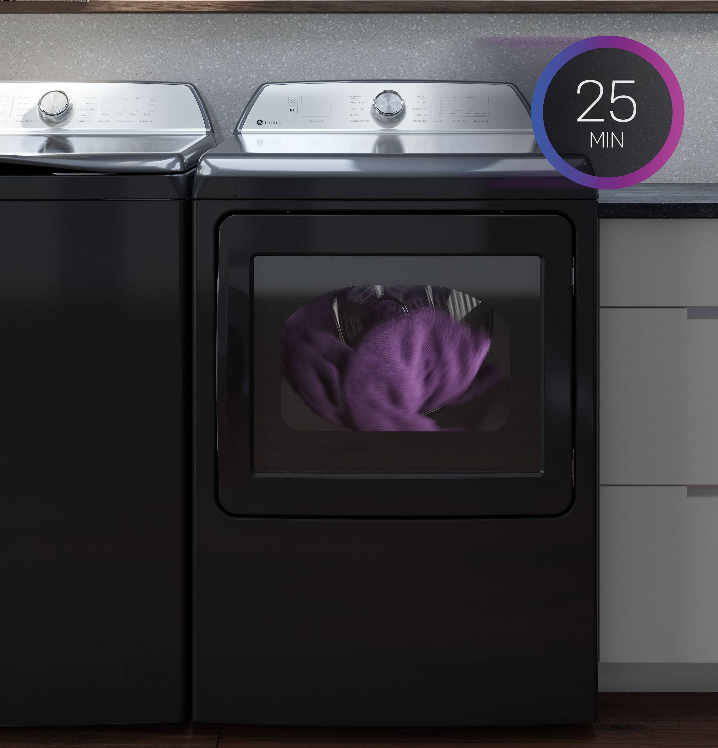 Alt View 24. GE Profile - 7.4 Cu. Ft. Smart Electric Dryer with Sanitize Cycle and Sensor Dry - Diamond Gray.
