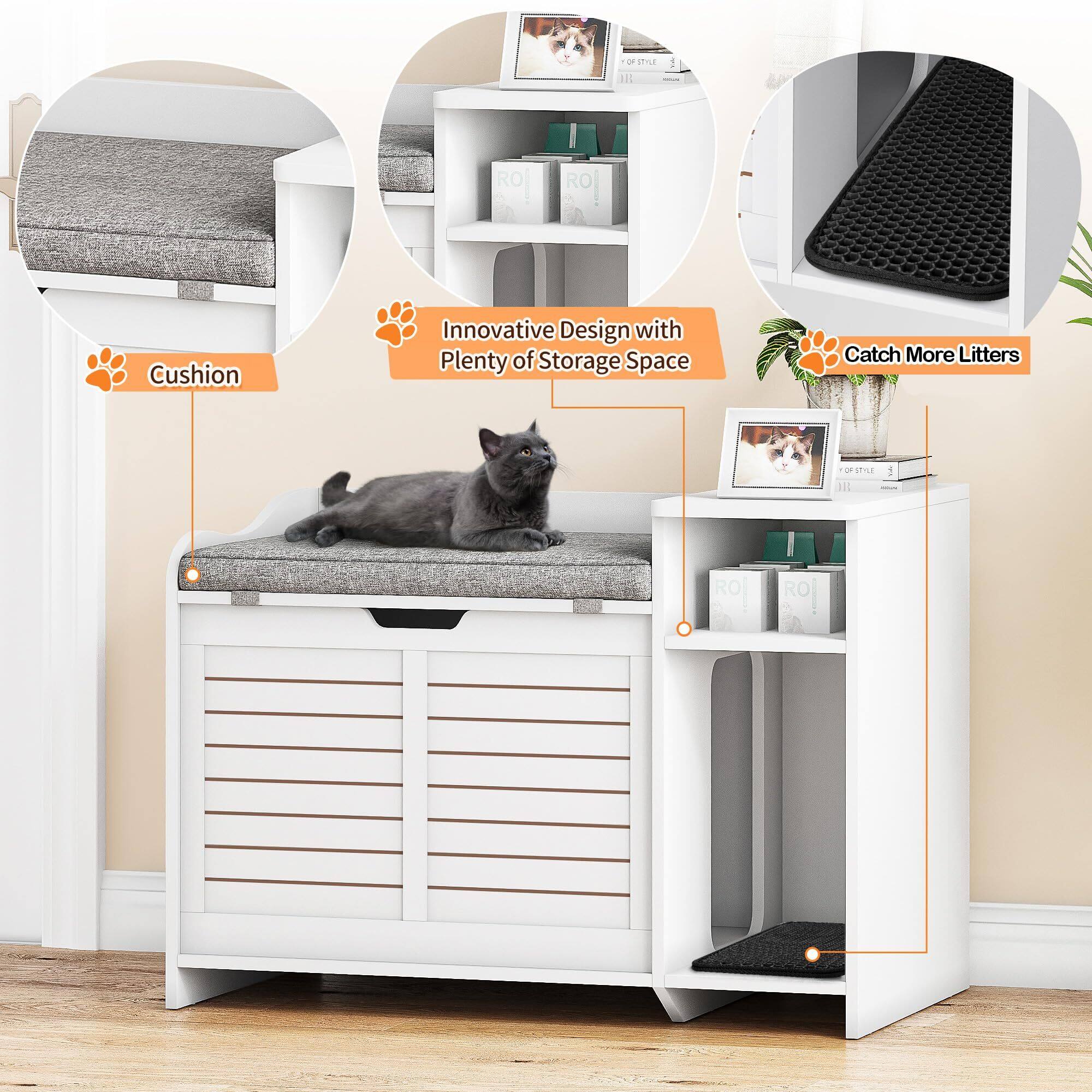 Alt View 2. Acekool - PrecisionAuto Discreet Extra Large Cat Litter Box Enclosure Stylish Wood End Table w/Top Door - White.