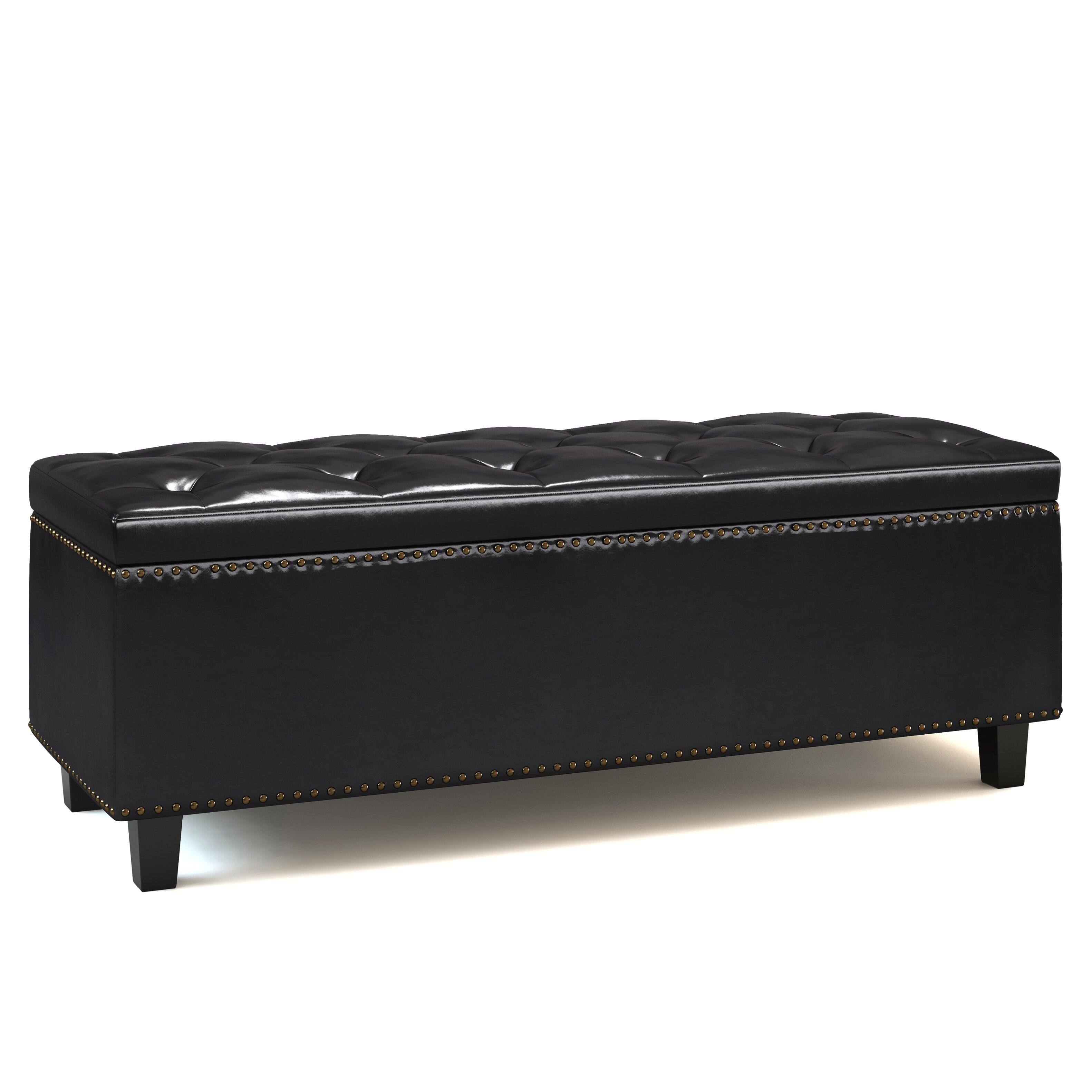 Front. Simpli Home - Heatherton Storage Ottoman - Midnight Black.
