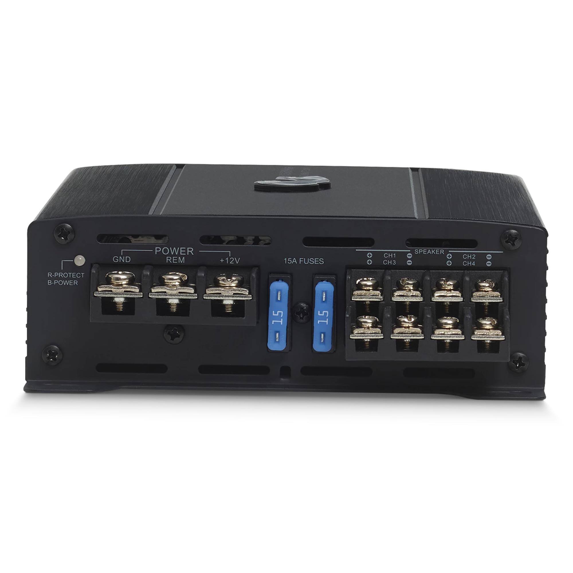 GND POWER REM +12V 15A FUSES CH1 CH3 SPEAKER CH2 CH4 R-PROTECT B-POWER 15 15