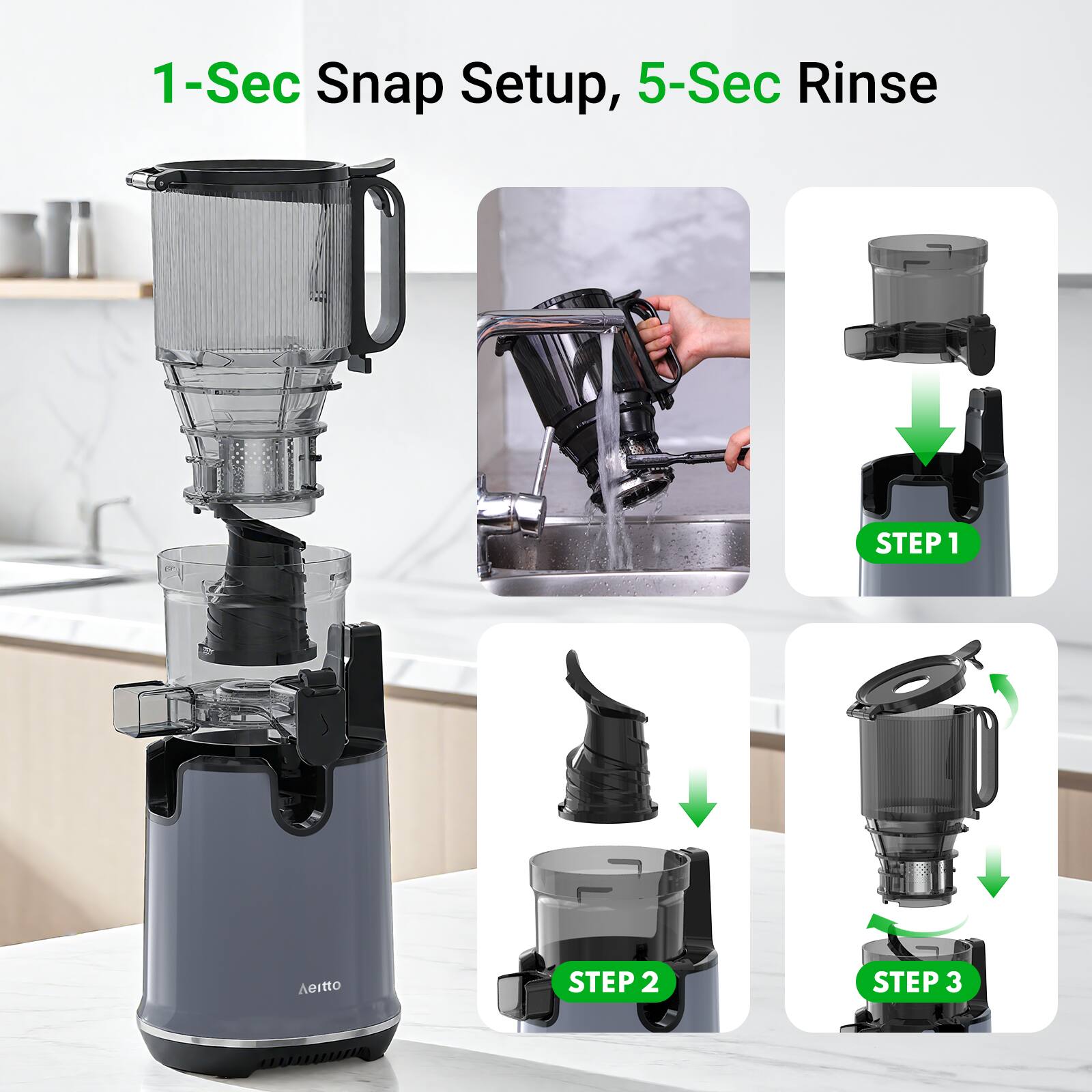 1-Sec Snap Setup, 5-Sec Rinse

STEP 1

STEP 2

STEP 3