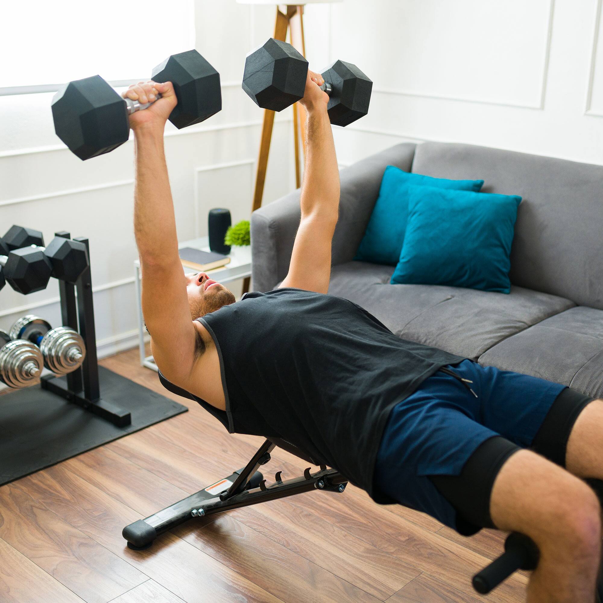 Alt View 5. HolaHatha - HolaHatha Iron Hexagonal Cast Home Exercise Dumbbell Free Weight, 20 Pounds - Black.