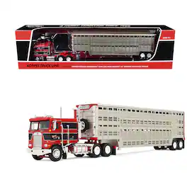 Kenworth K100 COE Flat Top and 45' Wilson Vintage Livestock Trailer Red with Black 1/64 Diecast Model by First Gear