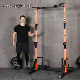 KERDOM - Height Adjustable Power Rack with Pull up Bar Muscles Trainer, Power Tower Pull Up Dip Station Heavy Capacity 700lbs - Orange