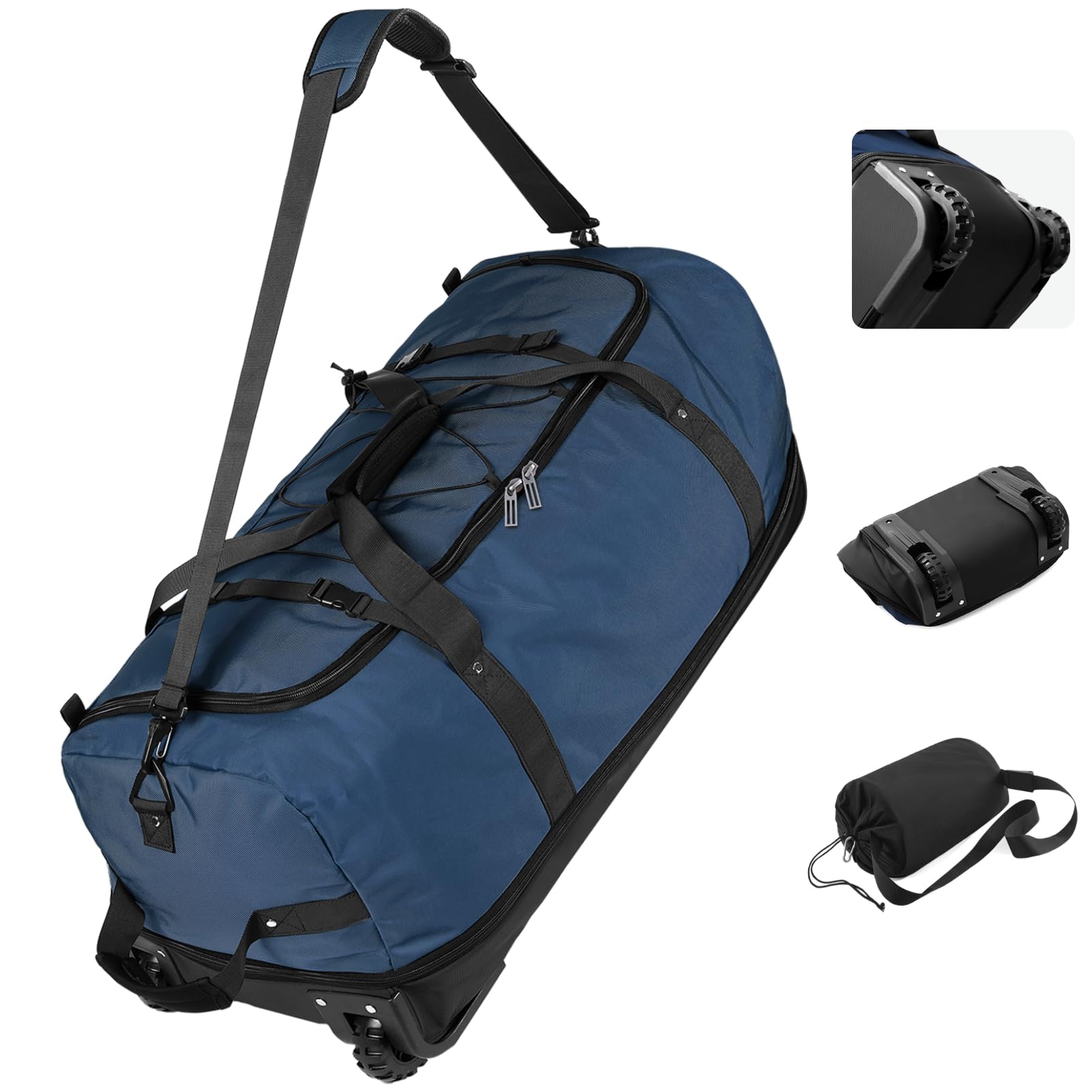 Front. Dapper Styles - 86l Collapsible Wheeled Luggage durable waterproof upgraded quilted base - B-Navy-110-140L.