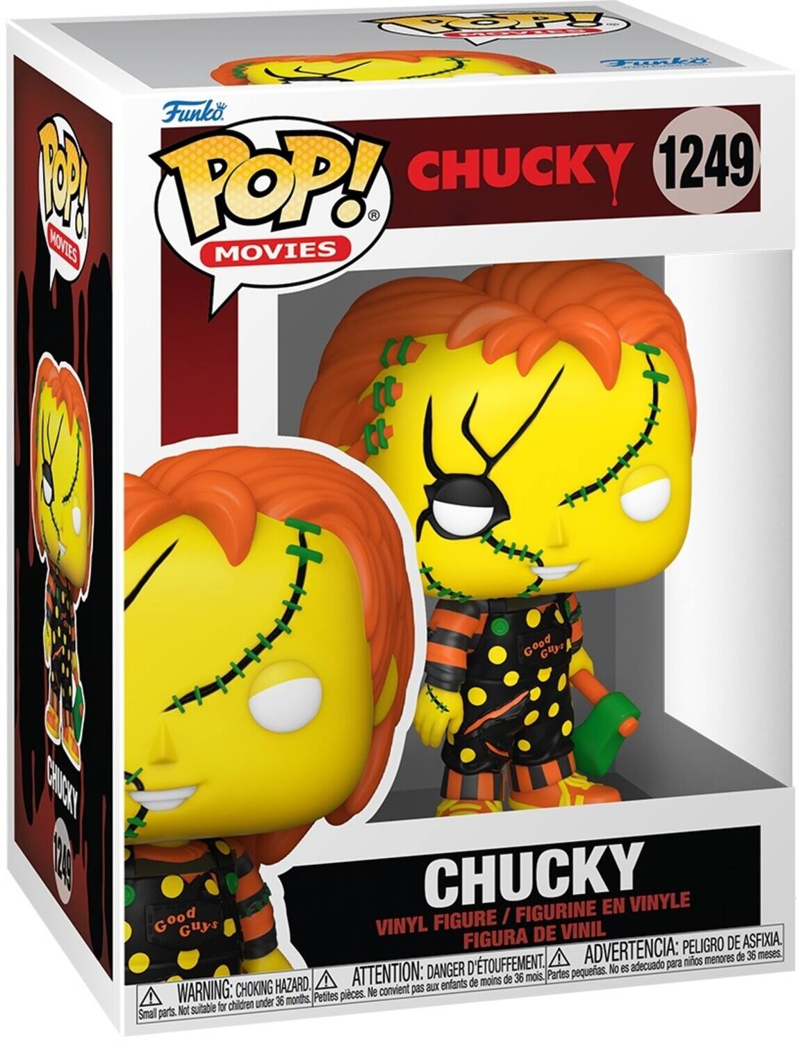 Funko POP! MOVIES CHUCKY 1249 Good Guys CHUCKY FIGURINE EN VINYLE FIGURE DE VINIL PELIGRO DE ASFIXIA. D'TOUFFEMENT. ADVERTENCIA: para nios menores de 36 meses. DANGER pequeas. No es adecuado HAZARD. A ATTENTION: Bux enfants de moins de 36 mois. Partes WARNING: CHOKING Petites pieces. Ne convient pas children under 36 months. Not sutable for Small parts.