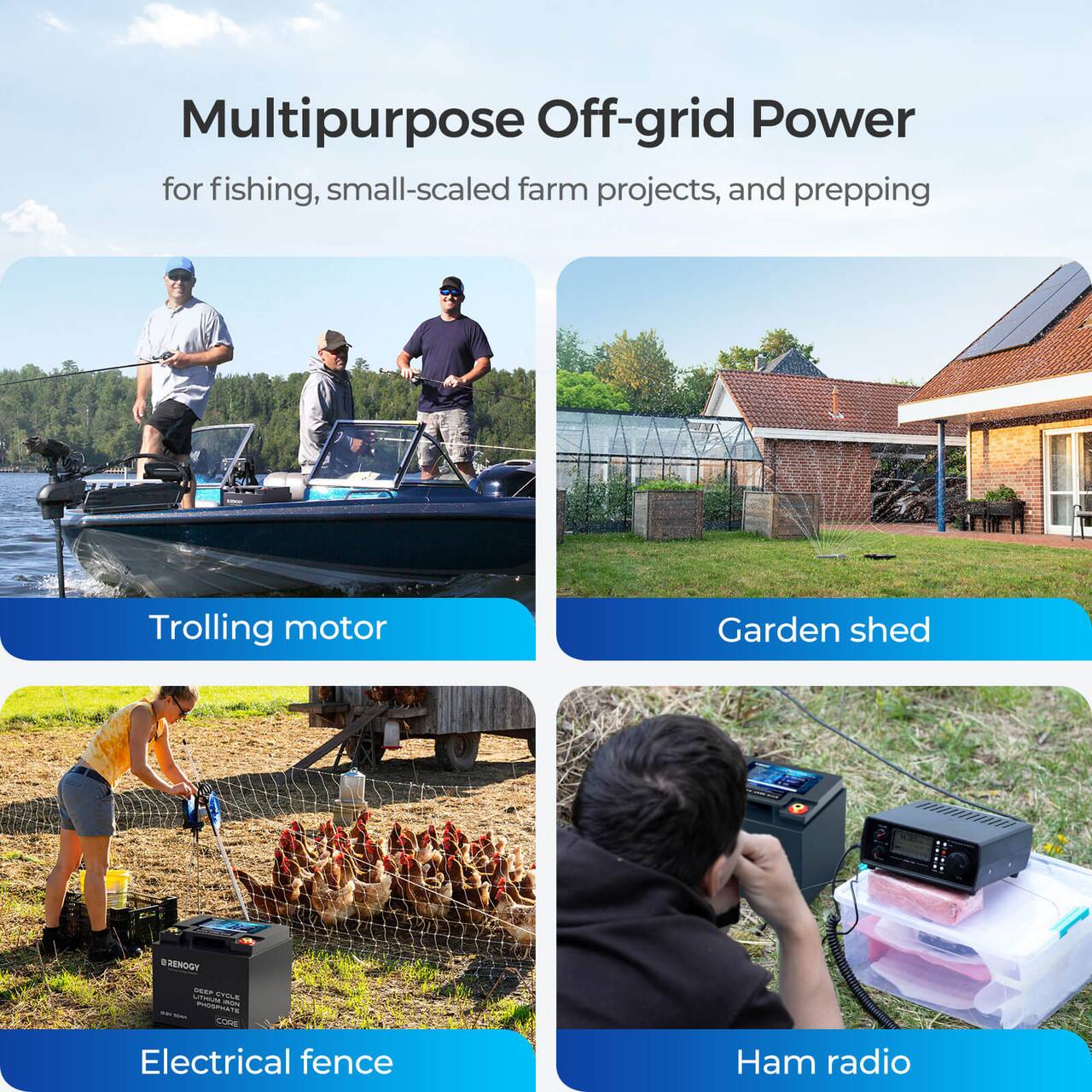 Multipurpose Off-grid Power for fishing, small-scaled farm projects, and prepping Trolling motor Garden shed - YOOMER M de TE  nNTS adidas 2 - - COME Electrical fence Ham radio