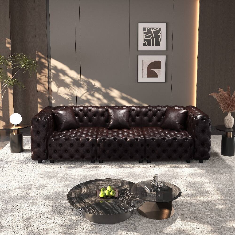 Angle. Loheer - Loheer 105.7 Inch Modern Sofa Set Faux Leather Sectional Couch - Dark Brown.