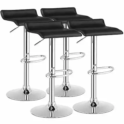 Front. Costway - Costway Set of 4 Swivel Bar Stool PU Leather Adjustable Kitchen Counter Bar Chairs - Black.