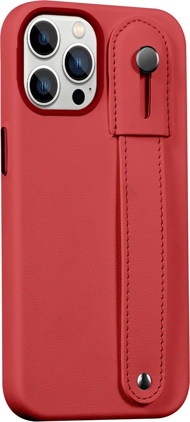 Angle. SaharaCase - Indy Series Leather Case with MagSafe for Apple iPhone 14 Pro Max - Viper Red.