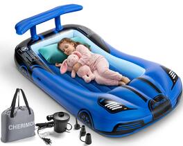 Cherimor - Toddler Air Mattress, Built-In Pump, Raised Safety Bumpers, Auto Inflate, Carrying Case, 330 lb Capacity - Blue