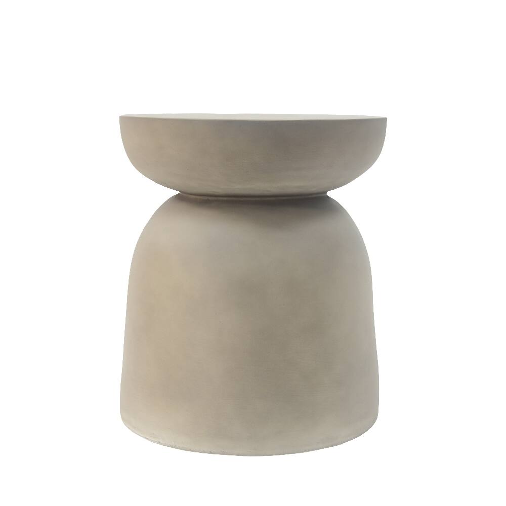 Loheer Outdoor Side Table Light Grey Round Drum Accent Table Light Gray ...