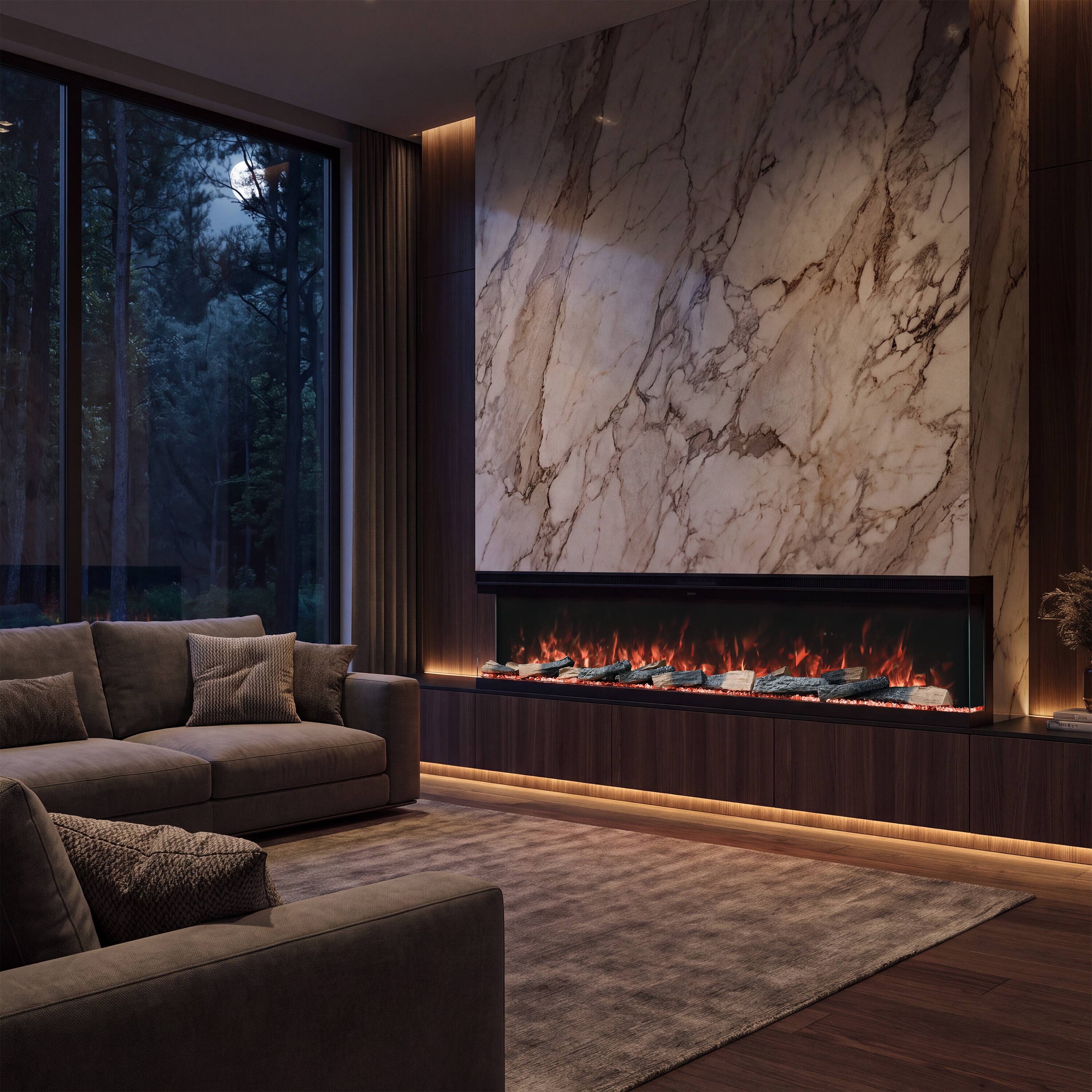 Alt View 2. Mondawe - 88" 3-Sided Smart Electric Fireplace w/ 14 Flame Colors, WiFi App and Smart Control - Black.