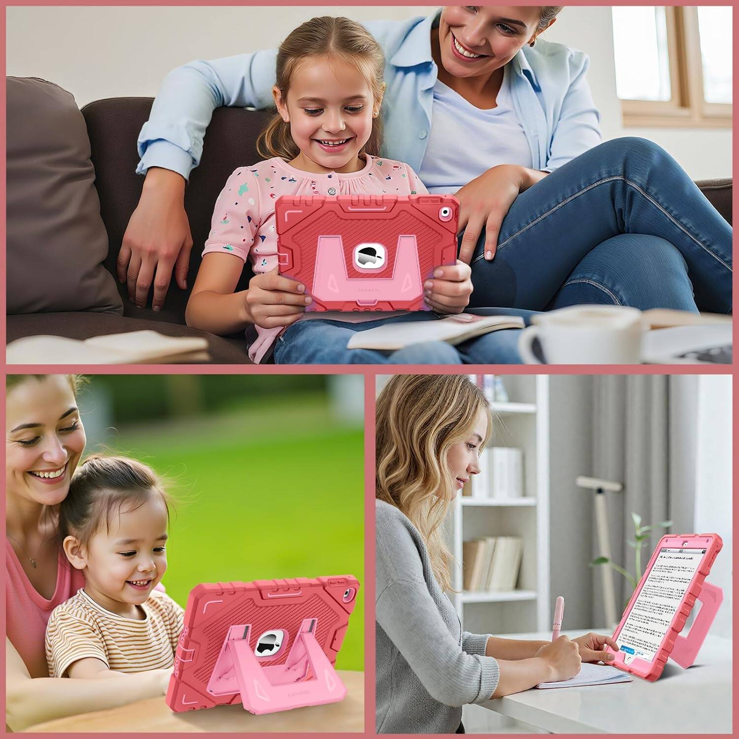 Alt View 3. Fintie - Kid-Friendly Case for iPad 6th / 5th Generation 9.7", iPad Air 2 Fully-Body Rugged Heavy Duty Shockproof Cover - Pink.
