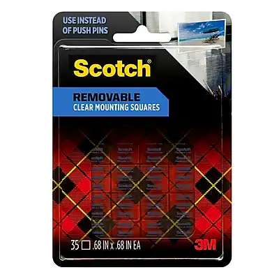 USE INSTEAD OF PUSH PINS
Scotch® REMOVABLE CLEAR MOUNTING SQUARES
35 - 0.68 IN X 0.68 IN EA
3M