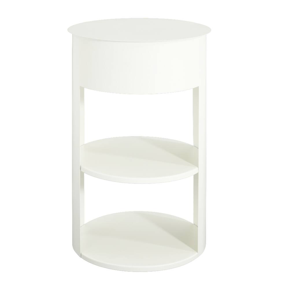 Alt View 6. Loheer - Loheer Round Metal Side Table 3-Tier Sliding Door End Table Matte White - White.