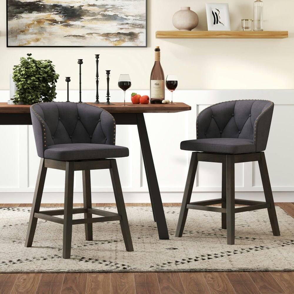 Alt View 5. Kadyn - Kitchen Counter Bar Chairs, Bar Stools,Counter Height Fabric Upholstered Bar Stools Set of 2-Gray - Gray.