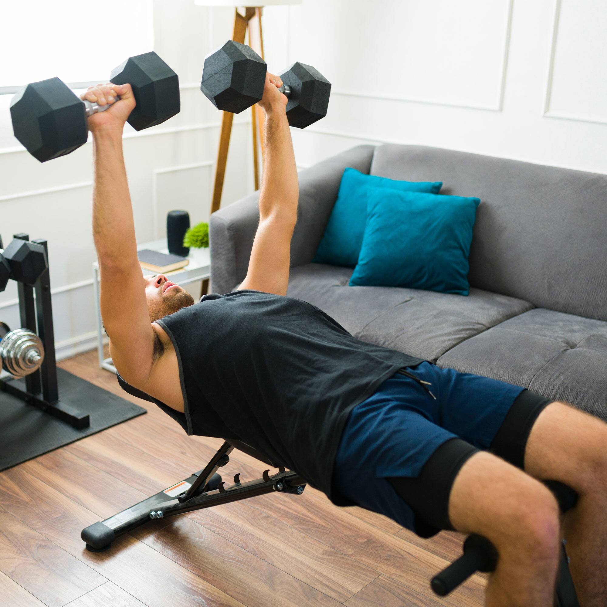 Alt View 8. HolaHatha - HolaHatha Iron Hexagonal Cast Home Exercise Dumbbell Free Weight, 30 Pounds - Black.