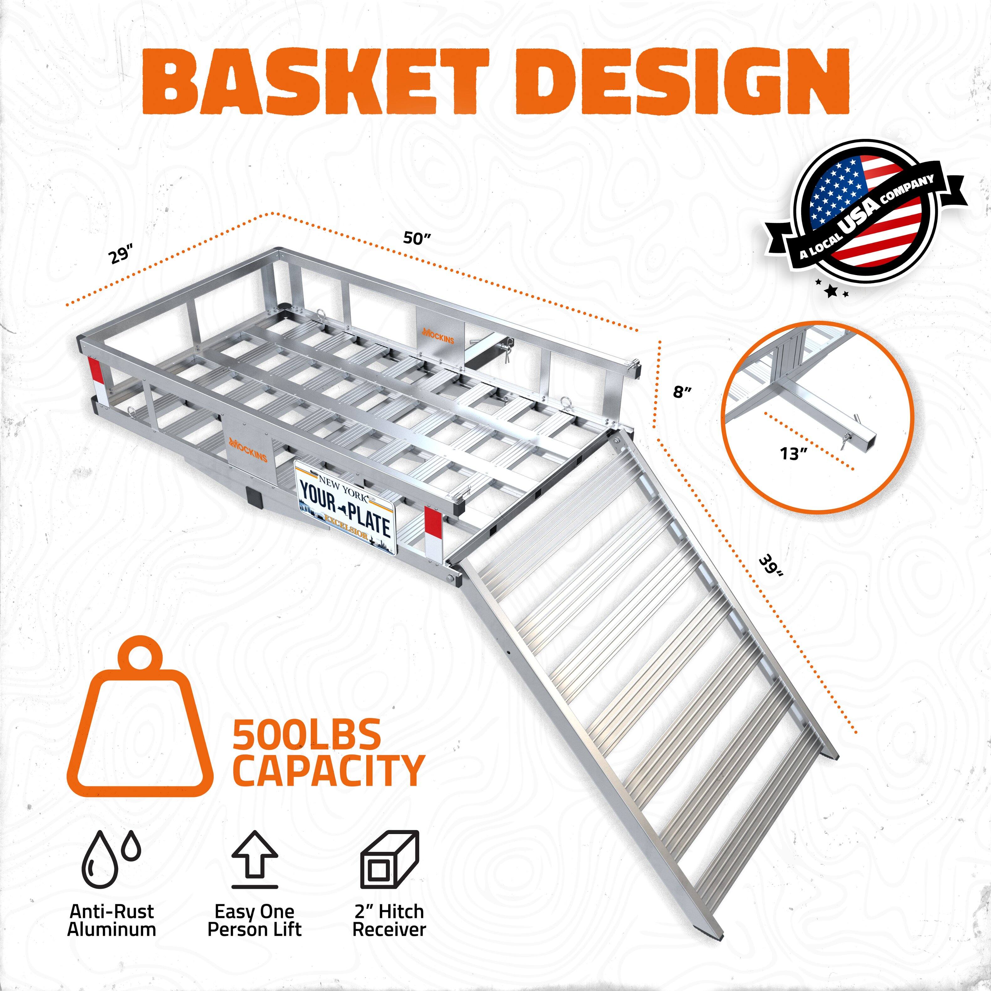 Mockins 50 in. x 29 in. x 8 in. Aluminum Trailer Hitch Cargo Carrier ...