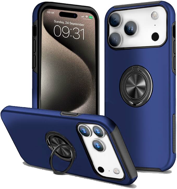 Entronix - iPhone 17 Pro Case with 360° Kickstand and Dustproof Protection - Navy Blue