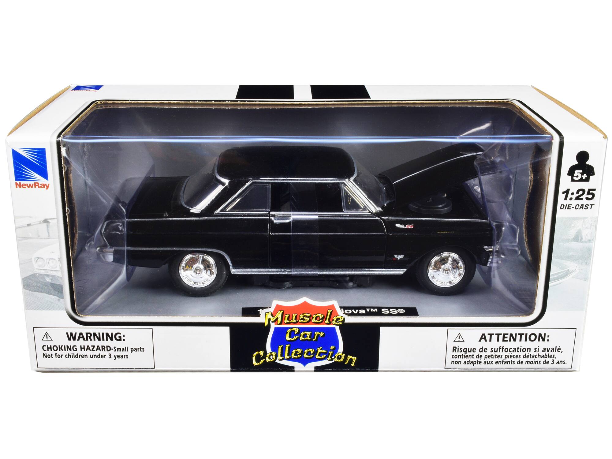 NewRay 5+ 1:25 DIE-CAST  
WARNING: CHOKING HAZARD - Small parts. Not for children under 3 years.  
OVaTM SS Muscle Car Collection  
ATTENTION: Risque de suffocation si avalé, contient de petites pièces détachables, non adapté aux enfants de moins de 3 ans.