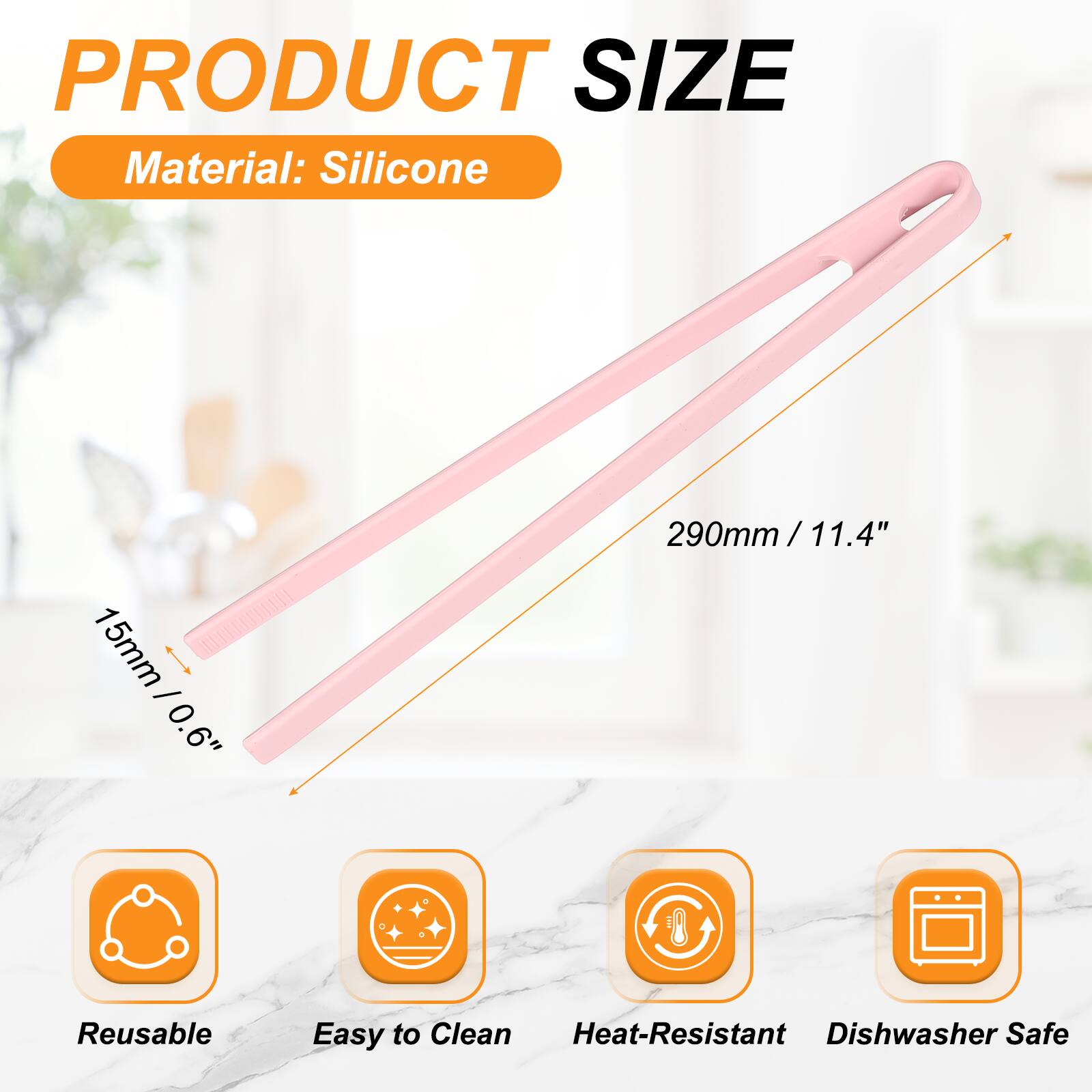 PRODUCT SIZE  
Material: Silicone  
15mm / 0.6"  
290mm / 11.4"  

Reusable  
Easy to Clean  
Heat-Resistant  
Dishwasher Safe